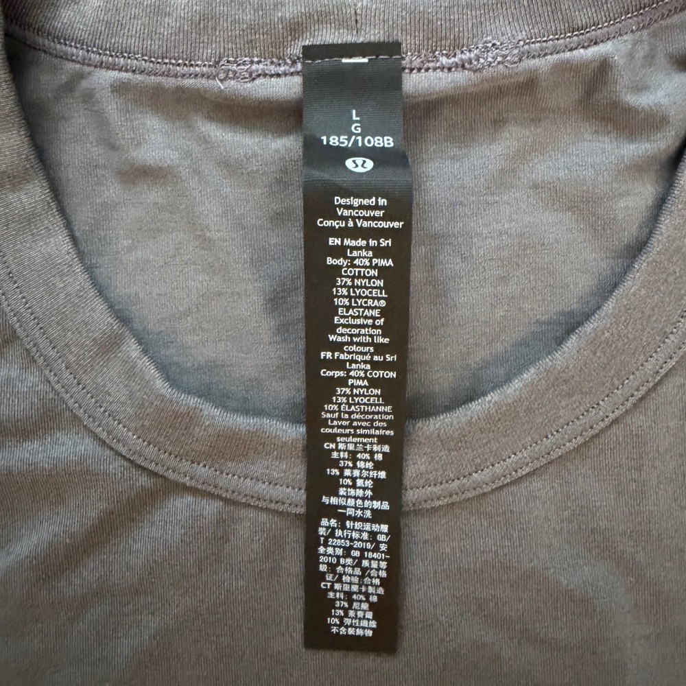Lululemon 5 Year Basic Long Sleeve Shirt Gray Mens size Large Pima Cotton Blend - Picture 4 of 6